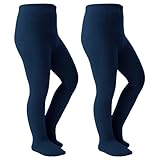 Coziwill Seamless Toddler Stockings Soft Cotton Cable Knit Tights Leggings for Girls 4-6 Years, 2 Pack (Navy, S)