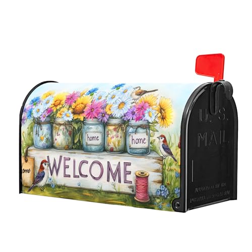 Image of Spring Summer Floral Mailbox Covers Magnetic Standard Size 21 X 25.5 Inch Welcome Magnetic Mailbox Cover Bird Flowers Mailbox Wraps Post Box Cover Decoration Outdoor Garden Home Yard Outside