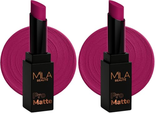 Image of Mila Beaute Pro Matte Lipstick | Highly Pigmented & Long lasting | Semi Matte Finish | Light Weight Lipstick | Single Swipe Application | Luxurious Lip Color | Shade - (Madhubala, 4.2g) (Pack of 2)