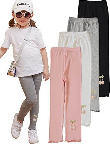 Kiench Girls' Leggings 4-Pack Ankle Length Stretch Pants Kids Modal Cotton Footless Tights