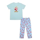 Bioworld Adorable Kirby Junior Sleepwear Set with Short Sleeve Tee Shirt and Cozy Sleep Pants for Adults- Large Multicolored