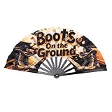 13'' Boots on The Ground Hand Fan, Large Folding Clacking Popping Fan for Line Dancing,Wedding Party Decoration, Festival Performance, Dance Accessory, Country Western Swing(Style 7)