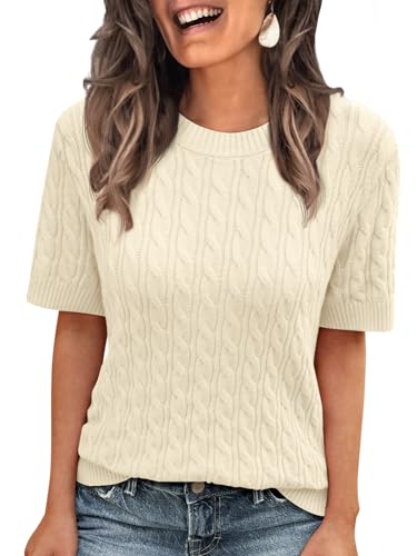 LILLUSORY Short Sleeve Sweater for Women Summer Business Casual Dressy Outfits Work Tops Lightweight Spring Blouses 2025