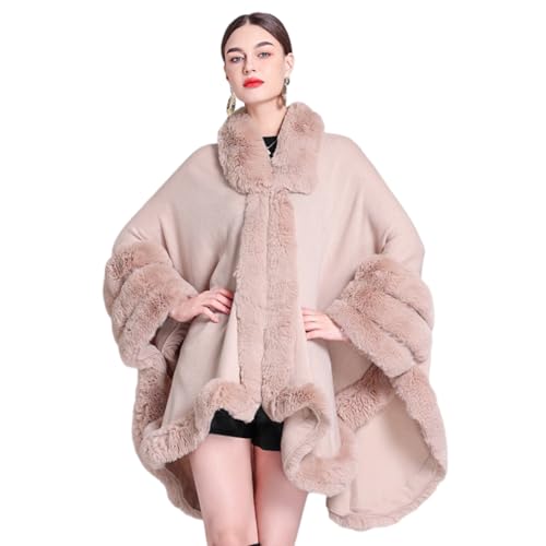 RomanticDesign Women Faux Fur Poncho Autumn Winter Knit Cape Shawl Batwing Sleeve Cloak Coat, Pink