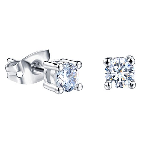 Platinum Plating Titanium Steel Princess 3A Rhinestone Stud Earrings for Womens