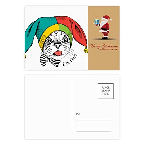 Lot de 20 cartes postales I'm Fine Cat pour Noël et protection des animaux