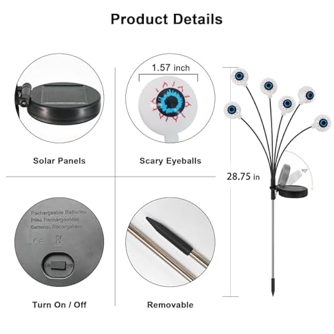 Halloween Solar Lights Outdoor Waterproof Solar Scary Eyeball Lights, 2 Pack Green Eyeball Swaying Firefly Lights, Solar Halloween Path Lights for Yard Garden Lawn Party Decor, Purple