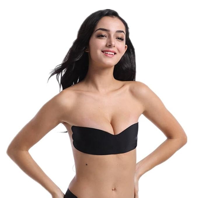 click&ship Women's & Girl's Strapless Push Up Wire Free Stick On Invisible Bra, Stick on Bra for Backless Dress.(Black)-picture-15
