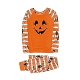 Pyjamas Hausanzug Zweiteiler Damen Herren Unisex Kinder Kürbis Fun-Nachtwäsche Lang Schlafanzug + Pants Familien Outfit Set Halloween Familie, S, Orange