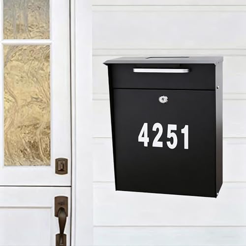 Image of Post Mount Mailbox with Code Lock | Solar Powered House Numbers, Night Lighting, Iron Material, Digital Password