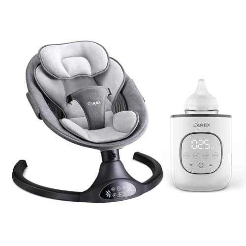 Larex Electric Baby Swing for Infants & Bottle Warmer Remote Control Indoor Baby Rocker with 5 Sway Speeds,1 Seat Positions Fast Baby Bottle Warmer for Breastmilk and Formula