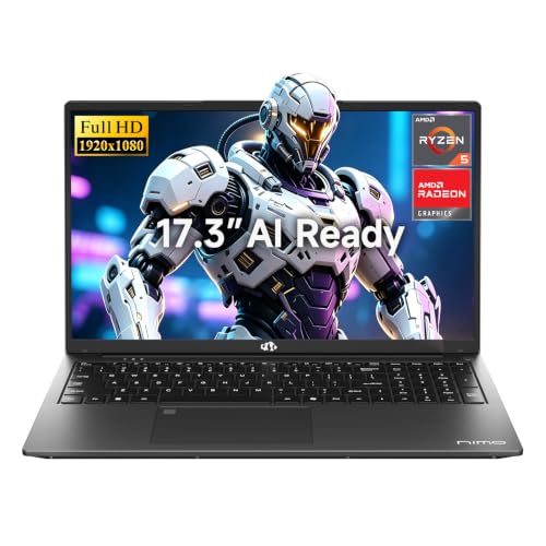 Image of NIMO 17.3 inch AI Ready Gaming Laptop, AMD Ryzen 5 CPU(Beat R5 7430U) | 16GB DDR5 RAM, 512GB PCIe4.0 SSD, Radeon 660M, Backlit Keyboard for Gamer Video Creators Multitasking, 2-Yr Warranty