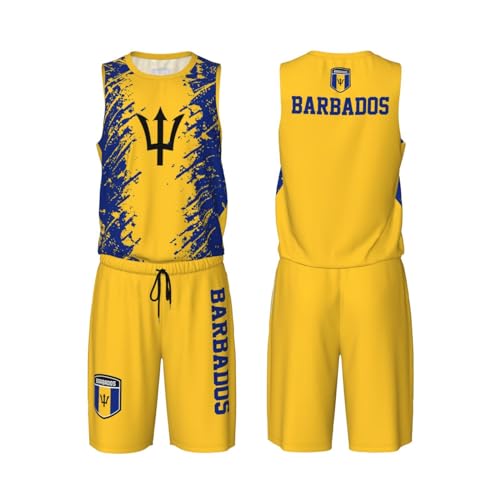 Barbados Flag Grain (2) Basketball Jersey Uniform Suit for Men Adults Training Athletic Set