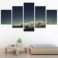 SIGNWIN 5 Panel Canvas Wall Art Aerial Astronomy & Space Dramatic Global Green Photography Realism Stars Ultra for Home Decorations Ready to Hang - 60