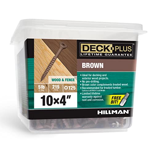 Image of Deck Plus 4 Inch Epoxy Coated Exterior Wood and Fence Screws #10 x 4 Torx /Star Drive Included Coarse Thread, Outdoor Rust Resistant Decking Screw, Brown, 5 lb Box, 215 Pieces | 49014