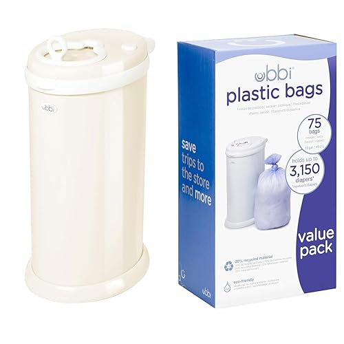Image of Ubbi Steel Odor Locking Diaper Pail + Disposable Pail Bags Value Pack