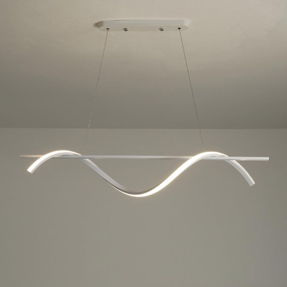 Mjsdjof Black Linear Iron Pendant Lights with White Silicone Lampshade, Creative Spiral Chandeliers, 28W LED Strip Pendant Lamp, Modern Minimalist Hanging Light Fixtures for Dining Room 47.2"