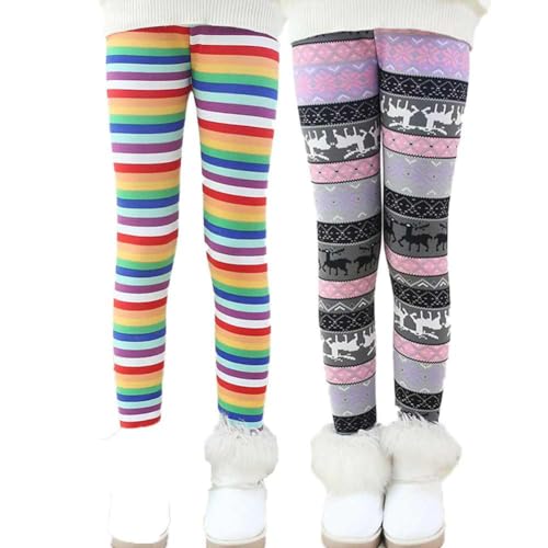Girls Fleece Lined Pants Warm Cozy Leggings for Girls Winter Thick High Waist Pants Pack of 2