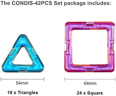 CONDIS Klocki Magnetyczne 42 Części, Magnetyczne Klocki dla dzieci Konstrukcyjne zabawki dla 3 4 5 6 7 Latka Prezent Chłopców Dziewczynek Kreatywne Zabawki Gry Przedszkola Świąteczne Prezent