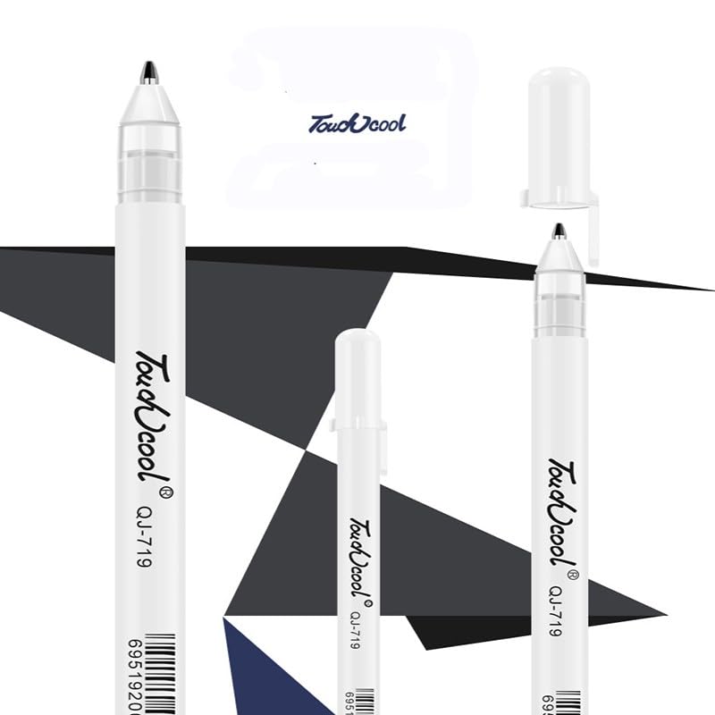 Image of Touch Cool Fine Point White Gel Pens For Artists With 0.8mm Nibs,White Rollerball Pens for Black Paper,Sketching,Drawing, adult coloring books Pack of (8)