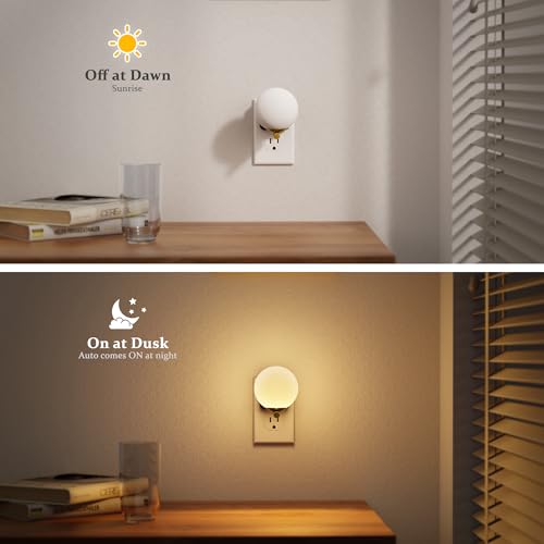 Image of JandCase LED Night Light, 3000K Warm Night Lights Plug into Wall, 0-100LM Dimmable Night Lights with Dusk to Dawn Light Sensor, Plug in Nightlights for Bathroom, Bedroom, Hallway