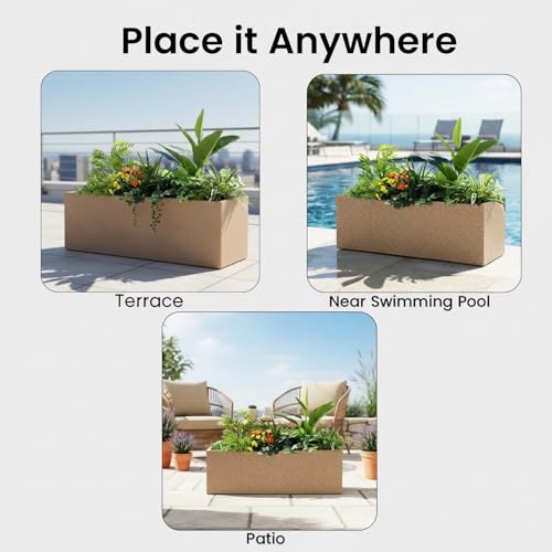 Image of Amazon Brand - Umi Recta R (24X12.5) Inch Rectangle Pots for Planter & Flowers Big Size Gamla - Lightweight, Durable Outdoor & Indoor Planters, Perfect for Balcony & Terrace Gardens (Brown)
