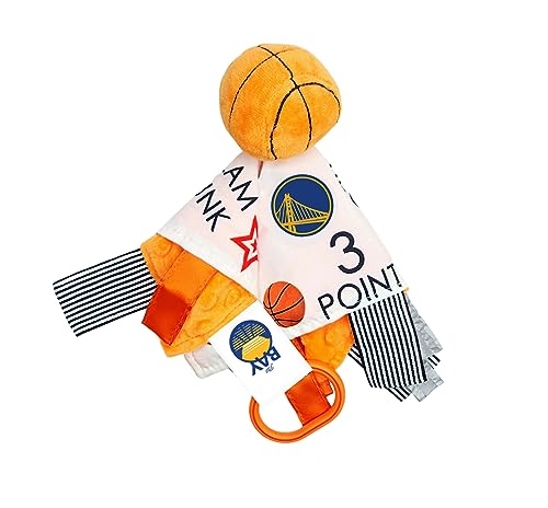 The Learning Lovey Goldenstate Warriors Baby Tag Toy - NBA Basketball - Baby Sensory Crinkle Toys - Soft & Safe - Ideal Baby Stroller Toy - BPA Free w/Stroller Clip