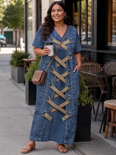 Image of Plus Size Maxi Tshirt Dress for Women Short Sleeve Dresses Loose Fit Summer