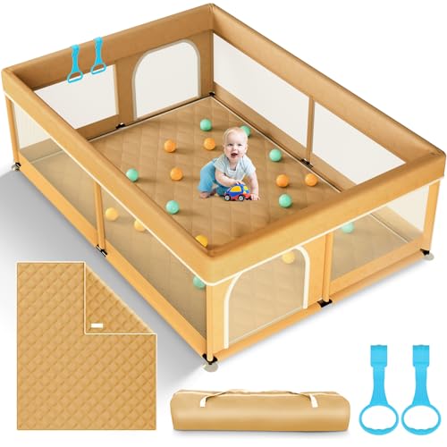Omzer Baby Playpen with Mat 71'&times;59' - Extra Large Playpen for Babies and Toddlers with Mat...