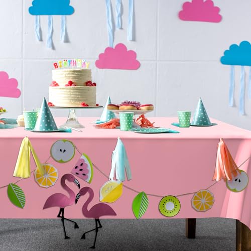 Image of QZYL 12 PCS Pink Table Cloth Rectangle, Plastic Disposable Tablecloths, Decorative Plastic Tablecover, 54 X 108 in Smooth Outdoor Tablecloth, Table Decoration for Parties Picnics Birthdays Weddings