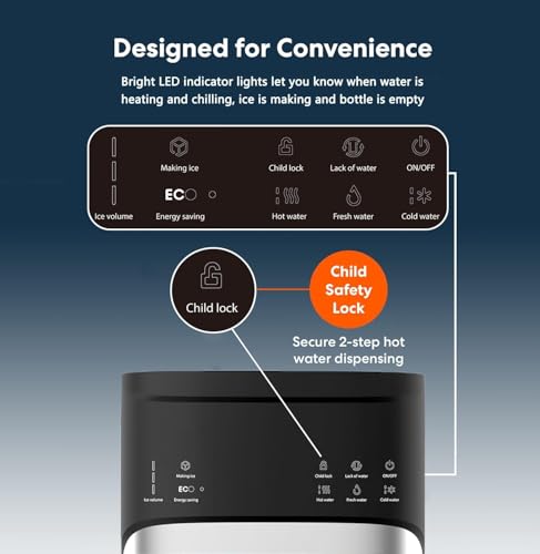Image of 3-in-1 Hot /Cold /Room Water Cooler with Ice Maker, Bottom Load, 5 Gal, Built-in Bullet Ice Maker, Innovative Slim & Sleek Design for Home or Office Black