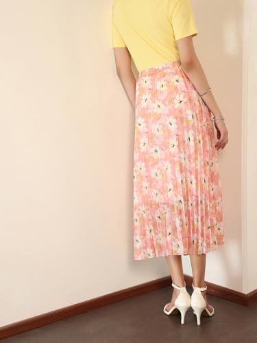 Image of FableStreet Women Skirt Casual & Festive | Elegant Flared Fit High Rise Knife Pleats All-Over Floral Print | Wrinkle-Resistant Woven Fabric for Summer & Outings