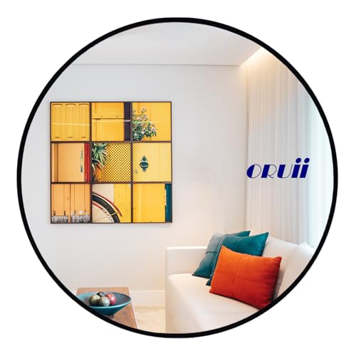 Round Mirror 28 inch, Black Round Mirror, Large Circle Mirror Black Metal Frame, Black Round Bathroom Mirrors for Wall, Living Room, Dining Room, Entryway.