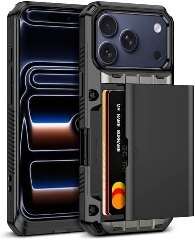 Vofolen for iPhone 17 Pro Case Wallet with Card Holder [Max 4 Cards] Heavy Duty Shockproof Drop Protection Hidden ID Slot Rugged Protective Pocket Phone Cover for Men Women, 6.3 Inch Black