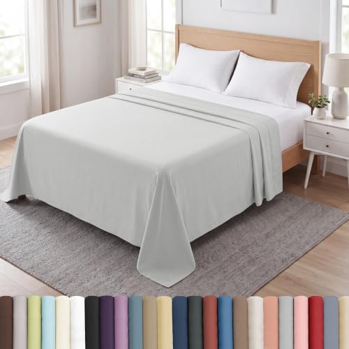 Microfiber King Flat Sheet Only Oversized King Size Top Sheet Light Grey