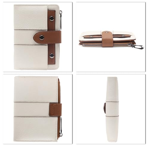 Image of INOVERA (LABEL) Small Wallet for Women & Girls - Stylish Faux Leather Ladies Hand Purse for Card, Cash, Coin, ID Window with Zipper Pocket (White and Brown)