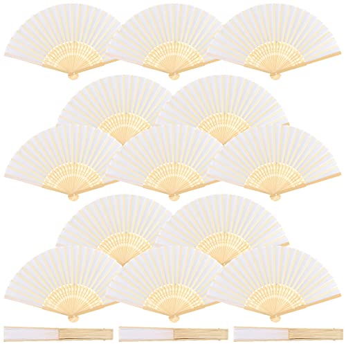 PINGEUI 16 Stück Handfächer Weiß, 21 x 37 cm Papierfächer Hochzeit Fächer Chinesischer Handfächer, Blanko Fächer für Hochzeitsgäste, Hochzeitsdeko, Party Deko Cover