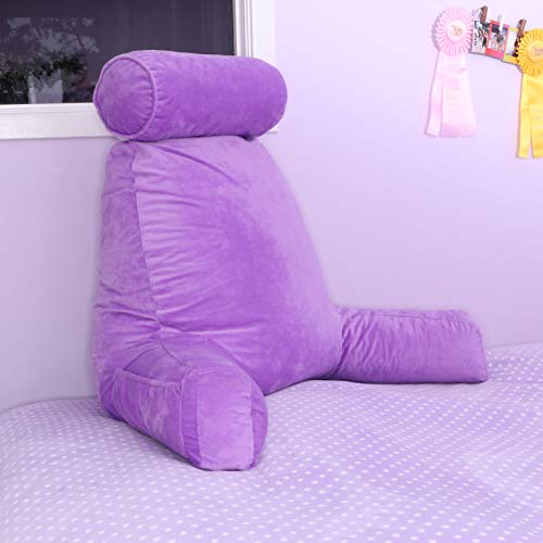 XXL Husband Pillow Light Purple Backrest with Arms - Adult Reading Pillow Shredded Memory Foam, Ultra-Comfy Removable Microplush Cover & Detachable Neck Roll, Unmatched Support Sit Up Bed Chair Pillow - Thumbnail 2