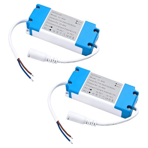 2PCS Transformateur LED 30W-36W, Alimentation Sortie 30-40V 830MA, LED Driver Universel pour Ampoules, Rubans, Spots et Barres LED, Compact et Sécurisé pour Éclairage Intérieur