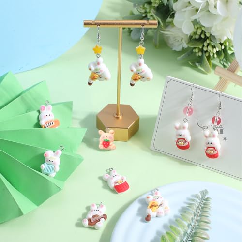 SUNNYCLUE 1 Box 24Pcs 6 Styles Rabbit Charms Bulk Bunny Charm Bulk Resin Cartoon Easter Bunny Colorful Music Instrument Animal Charm for jewellery Making Charms Keychain Earring Necklace DIY Crafts - Image 4