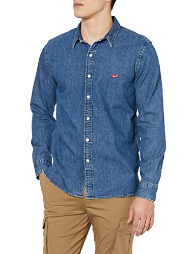 Levi's Hombre Camisa de Mezclilla con batería, Azul, S