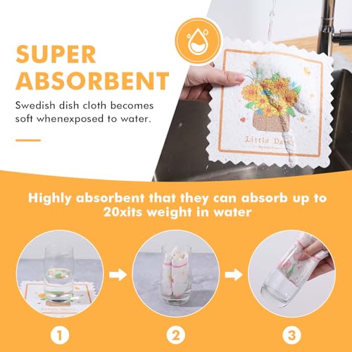 Cslehel Swedish Dishcloths For Kitchen, 6 Pack Reusable Wood Pulp Cotton Dish Cloths, No Odor Kitchens Cellulose Sponge Cloths, Ultra Absorbent Dish Towels For Counters & Washing Dishes、 thumb #2