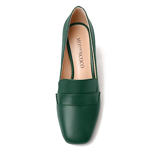 Image of MODENCOCO Womens Sexy Formal Matte Slip On Square Toe Work Block High Heel Loafers Shoes 3.5 Inch