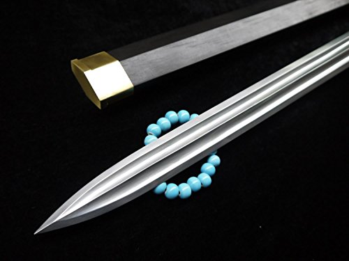 Chinese han jian Swords Hand Forged Damascus Steel Blade Black Scabbard Brass Fittings