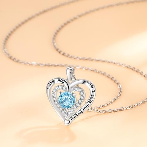 Heart Necklace, I Love You Always & Forever, Birthstone Cubic Zirconia Pendant, Gift for Women4