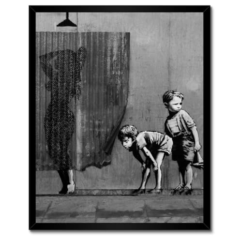 Poster Banksy dans un cadre blanc pour salon moderne