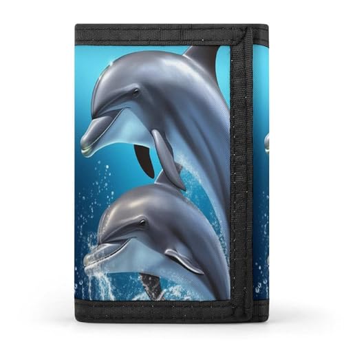 Dolphin Lovers Triple Fold Wallet,Slim Wallet Personalized Engraved Rfid Blocking Wallet for Men And Women