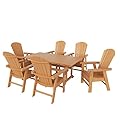 WestinTrends Dylan Adirondack Outdoor Dining Set for 6, All Weather Poly Lumber Patio Table and Chairs Set of 6, 71" Trestle Outdoor Table and Seashell Adirondack Dining Chair, Teak