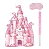 Princess Castle Piñata - Watercolor Pink Castle Piñata with Bat and Blindfold for Girls Kids Princess Themed Birthday Party Game Decorations (16.7”x11.8”x3”)