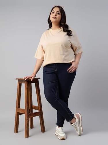 Image of JUNEBERRY 100% Pure Cotton Oversized Baggy Fit Drop Shoulder Solid Core Plus Size T-Shirt Combo for Women (Pack of 2) (Sizes from: 2XL to 5XL)